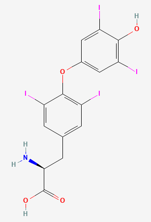 Two-dimensional chemical structure of Levothyroxine (T4), as depicted by PubChem