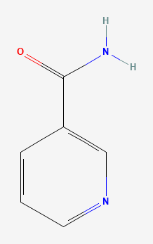 Two-dimensional chemical structure of Niacinamide, as depicted by PubChem