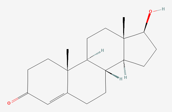 Two-dimensional chemical structure of Testosterone, as depicted by PubChem