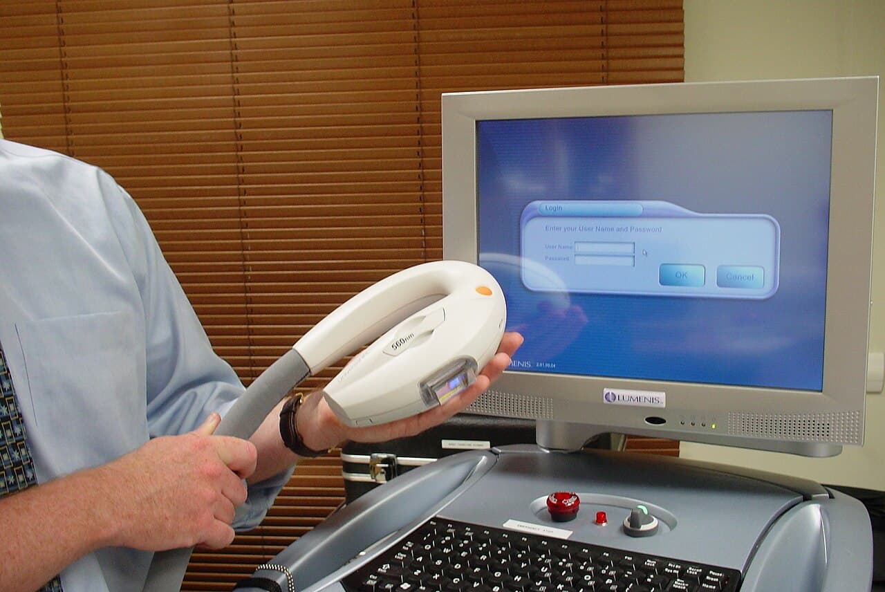 Close-up of the handpiece of a Lumenis One intense pulsed light system