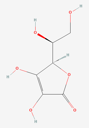 Two-dimensional chemical structure of Ascorbic acid, as depicted by PubChem