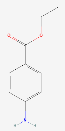 Two-dimensional chemical structure of Benzocaine, as depicted by PubChem