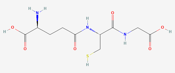 Two-dimensional chemical structure of Glutathione, as depicted by PubChem